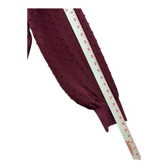 CeCe Cynthia Steffe Pullover Sweater Womens XL Burgundy Sheer Clip Dot Sleeves - Picture 8 of 11